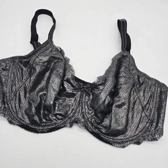 Chantelle Rive Gauche Bra 38DDD Black Metallic Lace - Picture 8 of 10
